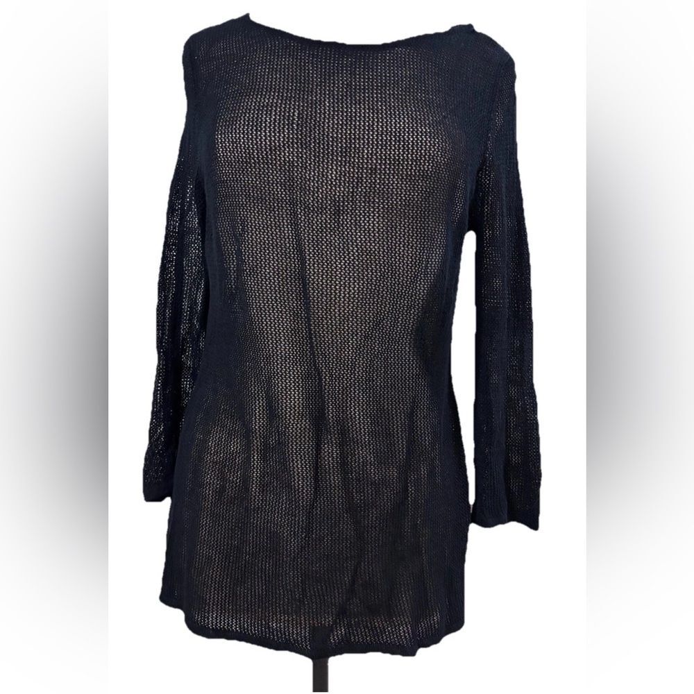 Chicos Top Sz 1 Black Mesh dress Stretch Neck Medium Coverups Women’s beach